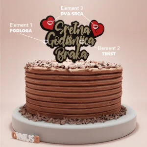 PERSONALIZIRANI toper SRETNA GODIŠNJICA BRAKA za tortu iz tri boje s brojem