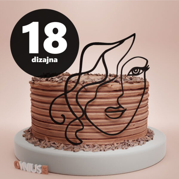 [18 dizajna] Toper za tortu LADY FACE LINE ART minimalistična umjetnost