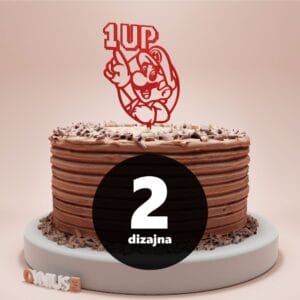 [2 dizajna] Toper za tortu SUPER MARIO 1UP rođendan