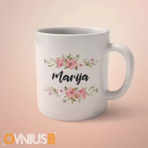 Personalizirana šalica s imenom i cvjetnim dizajnom