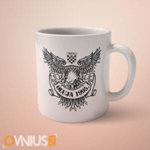 Šalica Oluja 1995 – crno bijeli dizajn s orlom i grbom RH