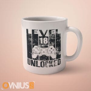 Personalizirana gamerska šalica LEVEL UNLOCKED crno bijela