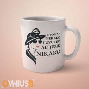 Humoristična šalica Stomak nekako i uvučem al' jezik nikako