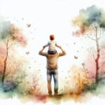 Otac nosi dijete na ramenima u prirodi