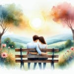 Dvoje zagrljenih na klupi gledaju zalazak sunca