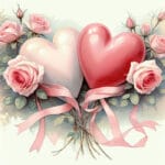 Dva srca okružena ružama i vrpcama