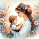 Majka drži dijete u naručju s cvijećem