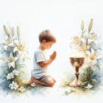 Dijete kleči pred kaležom i hostijom