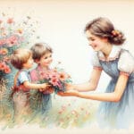Djeca daruju cvijeće nasmijanoj teti
