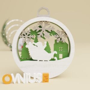 Božićna 3D kuglica za bor djed mraz u saonicama