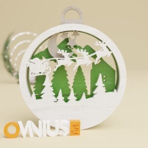 Božićna 3D kuglica za bor djed mraz sa sobovima