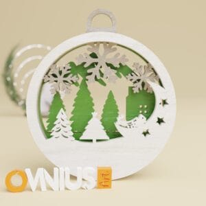 Božićna 3D kuglica za bor djed mraz i borovi