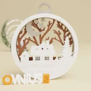 Božićna 3D kuglica za bor kuca i drva