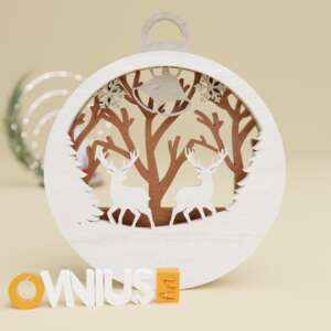 Božićna 3D kuglica za bor dva jelena i borovi