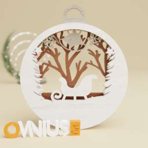 Božićna 3D kuglica za bor saonice među borovima