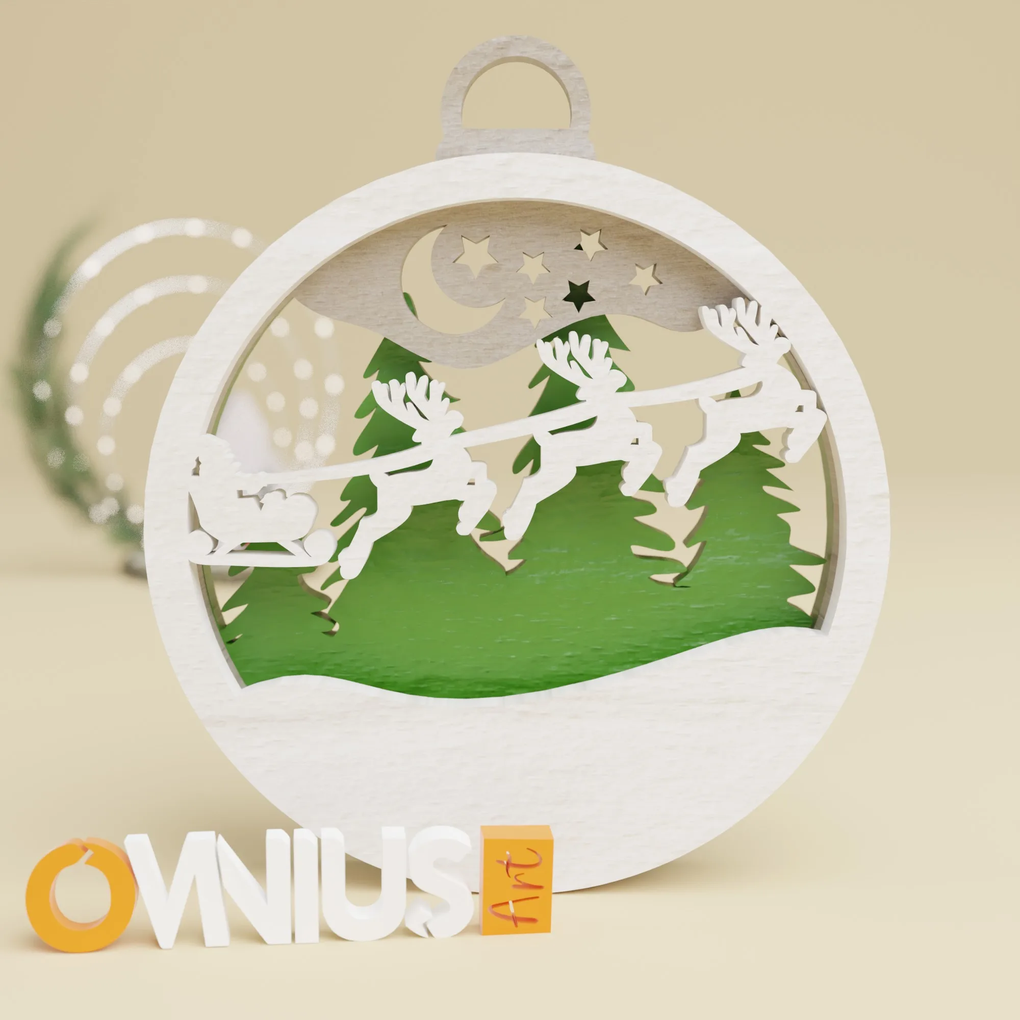 Božićna 3D kuglica za bor djed mraz tri soba let